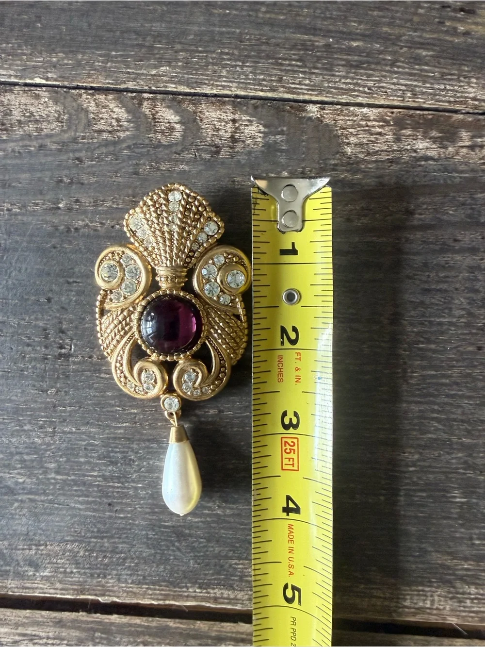 VINTAGE JEFF LIEB STATEMENT BROOCH - Purple Cabochon & Rhinestones